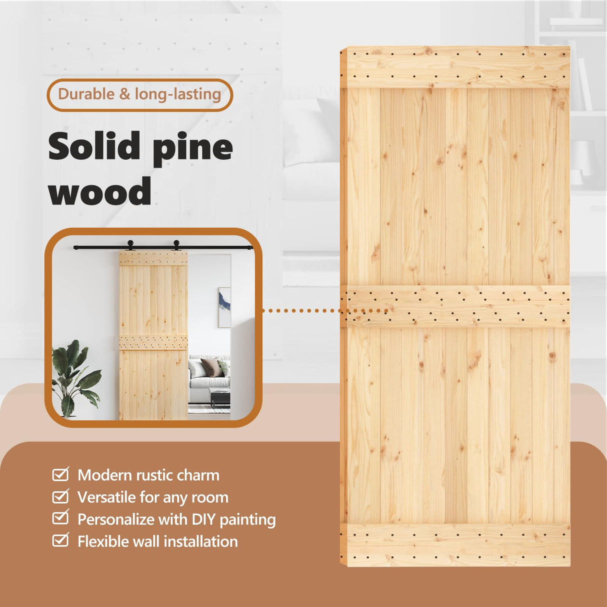 Door NARVIK Natural 90 x 210 cm Solid Pine Wood