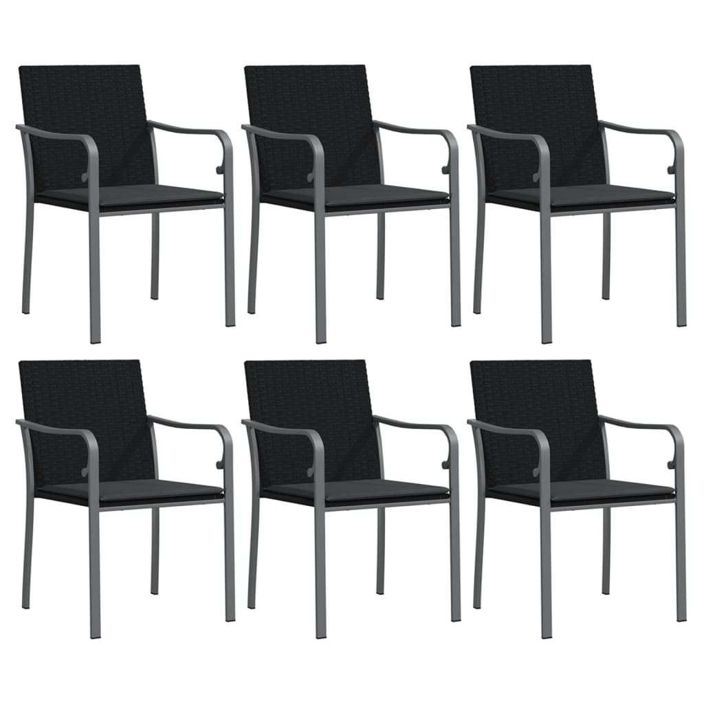 7 Piece Garden Dining Set with Cushions Poly Rattan and Steel
