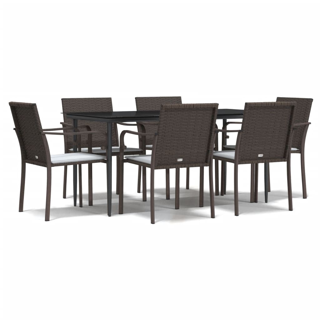 7 Piece Garden Dining Set with Cushions Poly Rattan and Steel