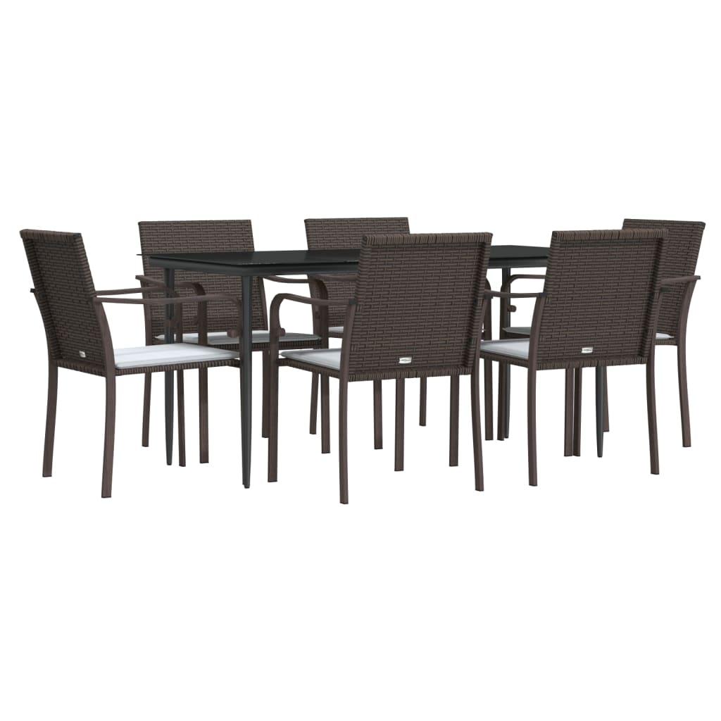 7 Piece Garden Dining Set with Cushions Poly Rattan and Steel