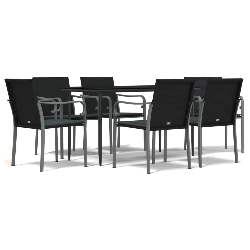 7 Piece Garden Dining Set with Cushions Poly Rattan and Steel