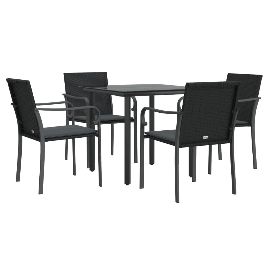 5 Piece Garden Dining Set with Cushions Poly Rattan and Steel