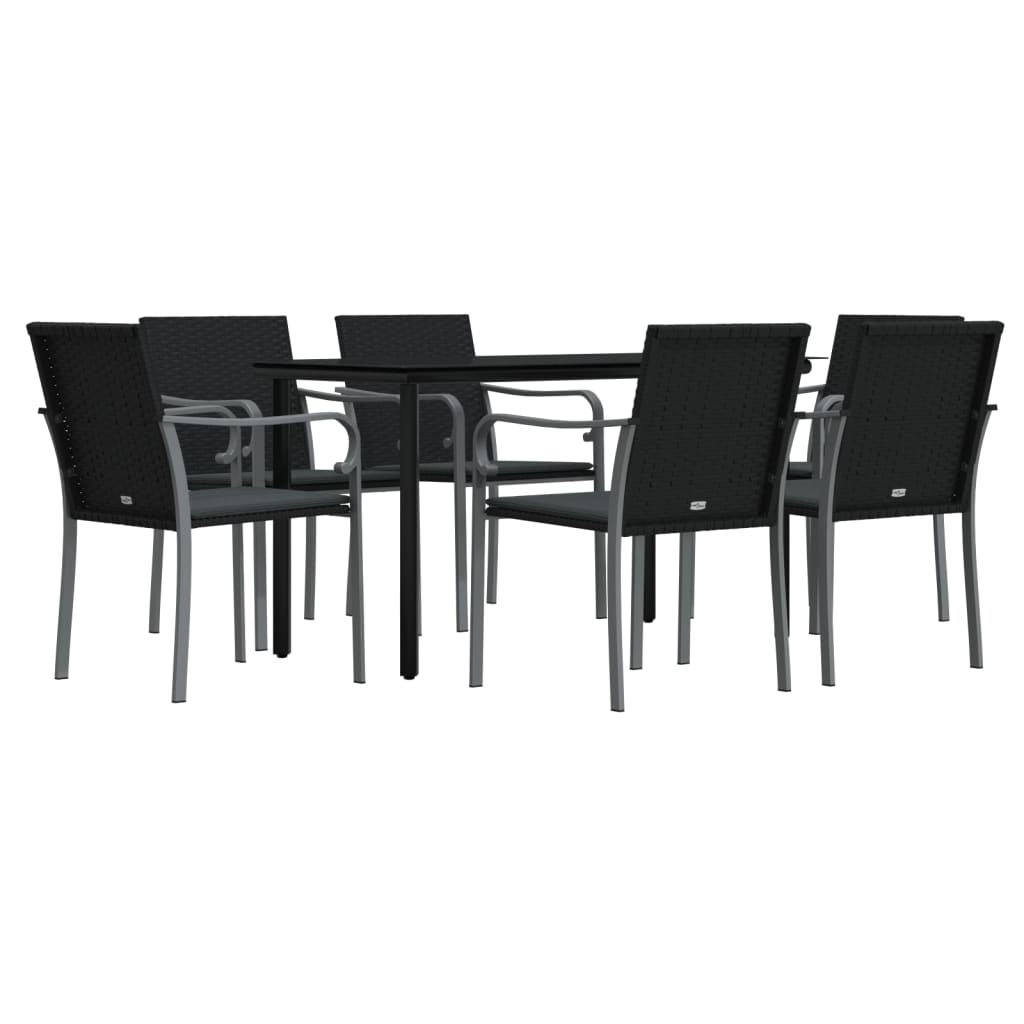 7 Piece Garden Dining Set with Cushions Poly Rattan and Steel