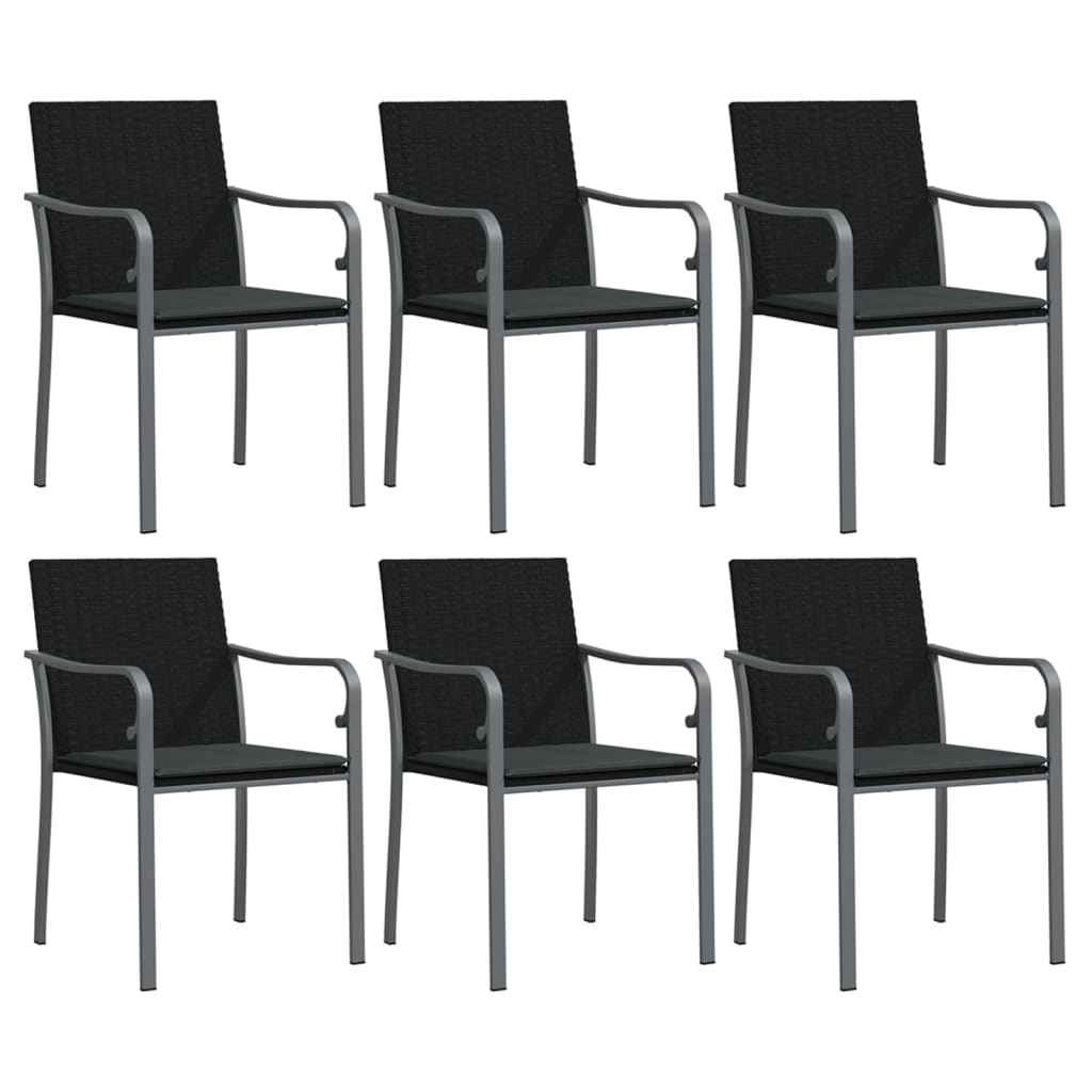 7 Piece Garden Dining Set with Cushions Poly Rattan and Steel
