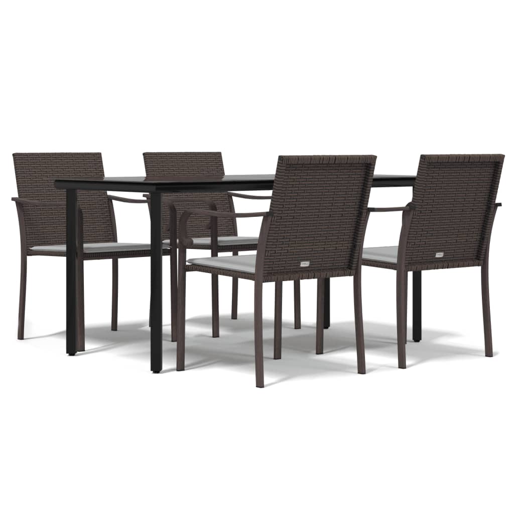 5 Piece Garden Dining Set with Cushions Poly Rattan and Steel