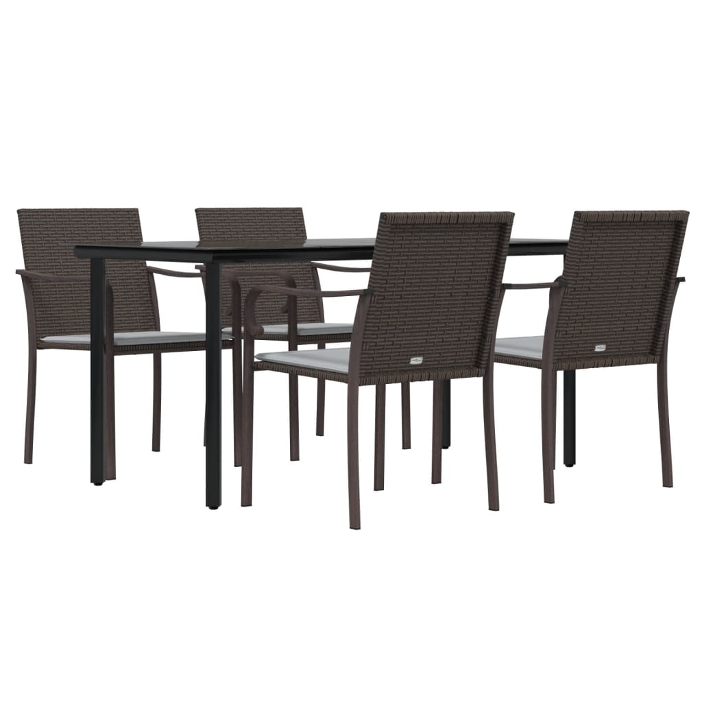 5 Piece Garden Dining Set with Cushions Poly Rattan and Steel