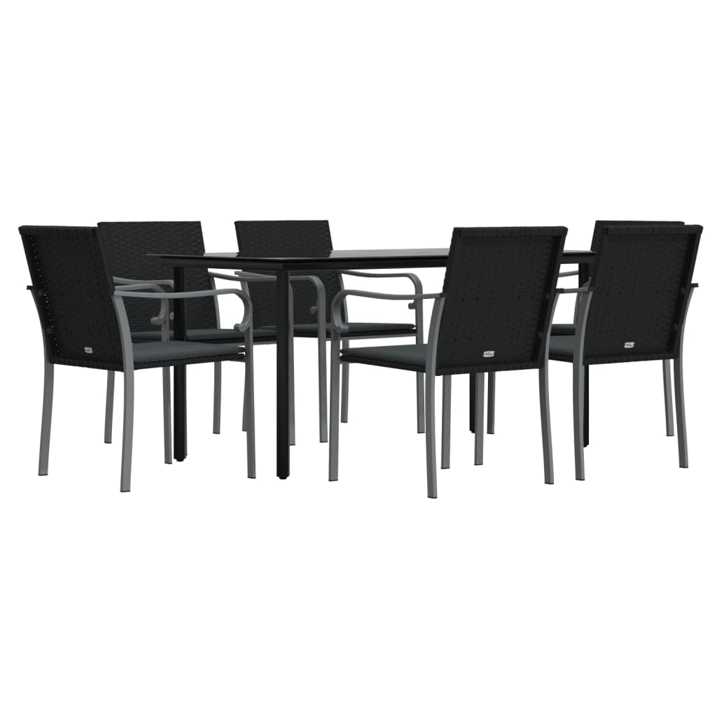 7 Piece Garden Dining Set with Cushions Poly Rattan and Steel
