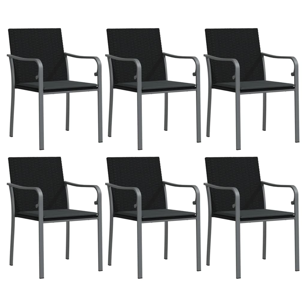 7 Piece Garden Dining Set with Cushions Poly Rattan and Steel