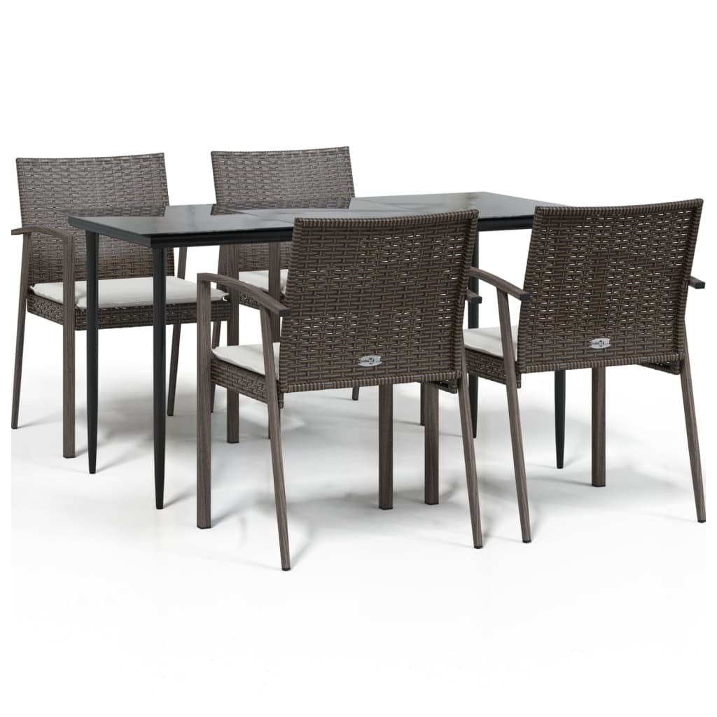 5 Piece Garden Dining Set with Cushions Poly Rattan and Steel