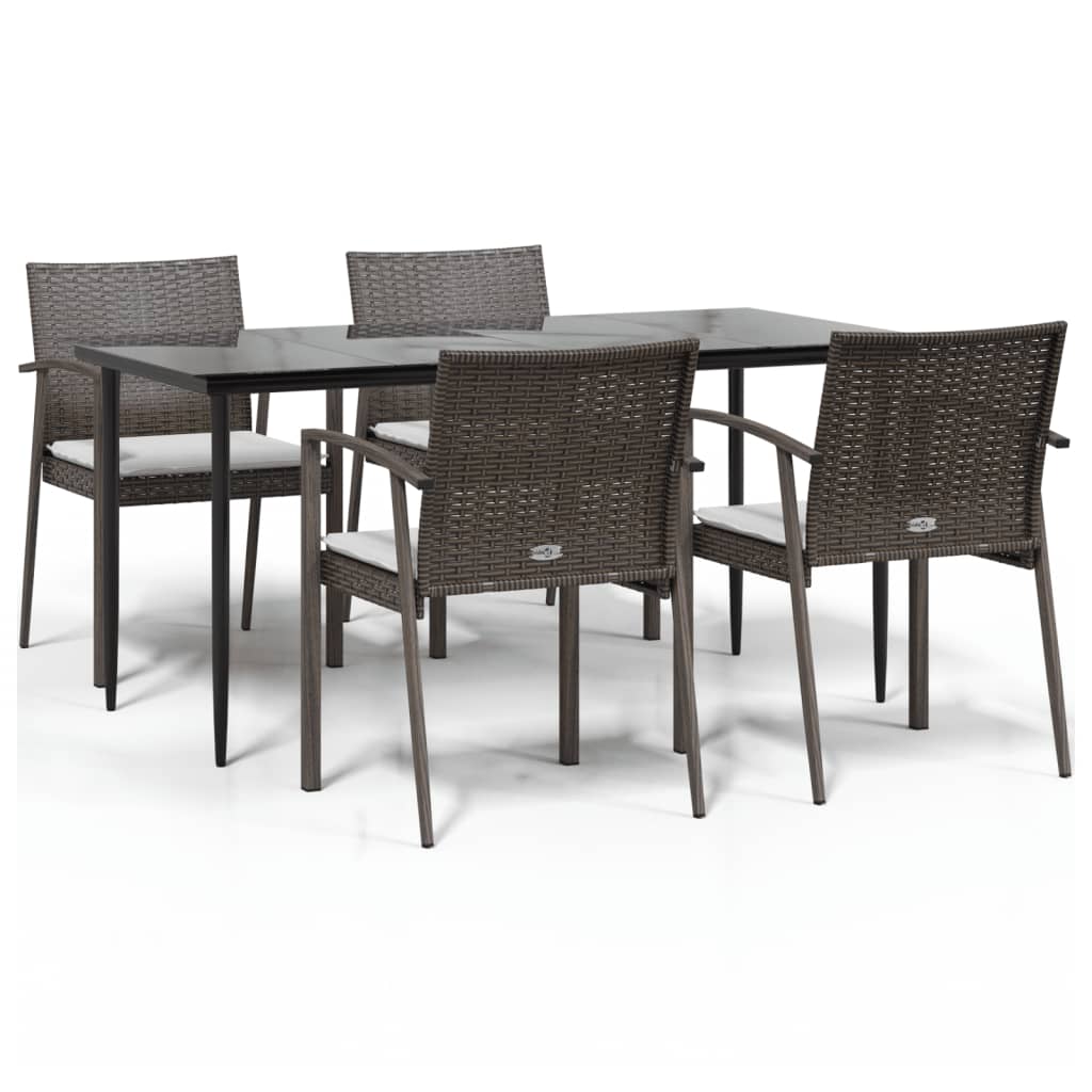 5 Piece Garden Dining Set with Cushions Poly Rattan and Steel
