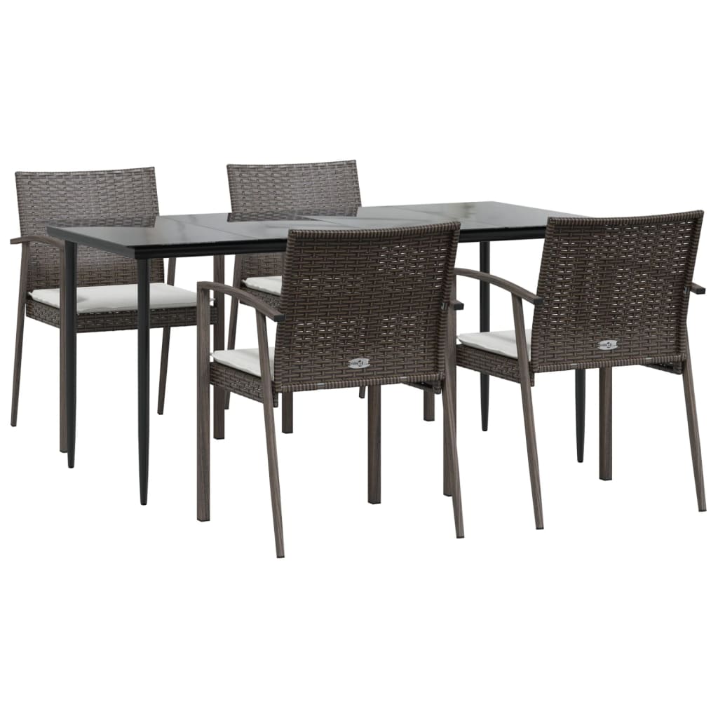 5 Piece Garden Dining Set with Cushions Poly Rattan and Steel