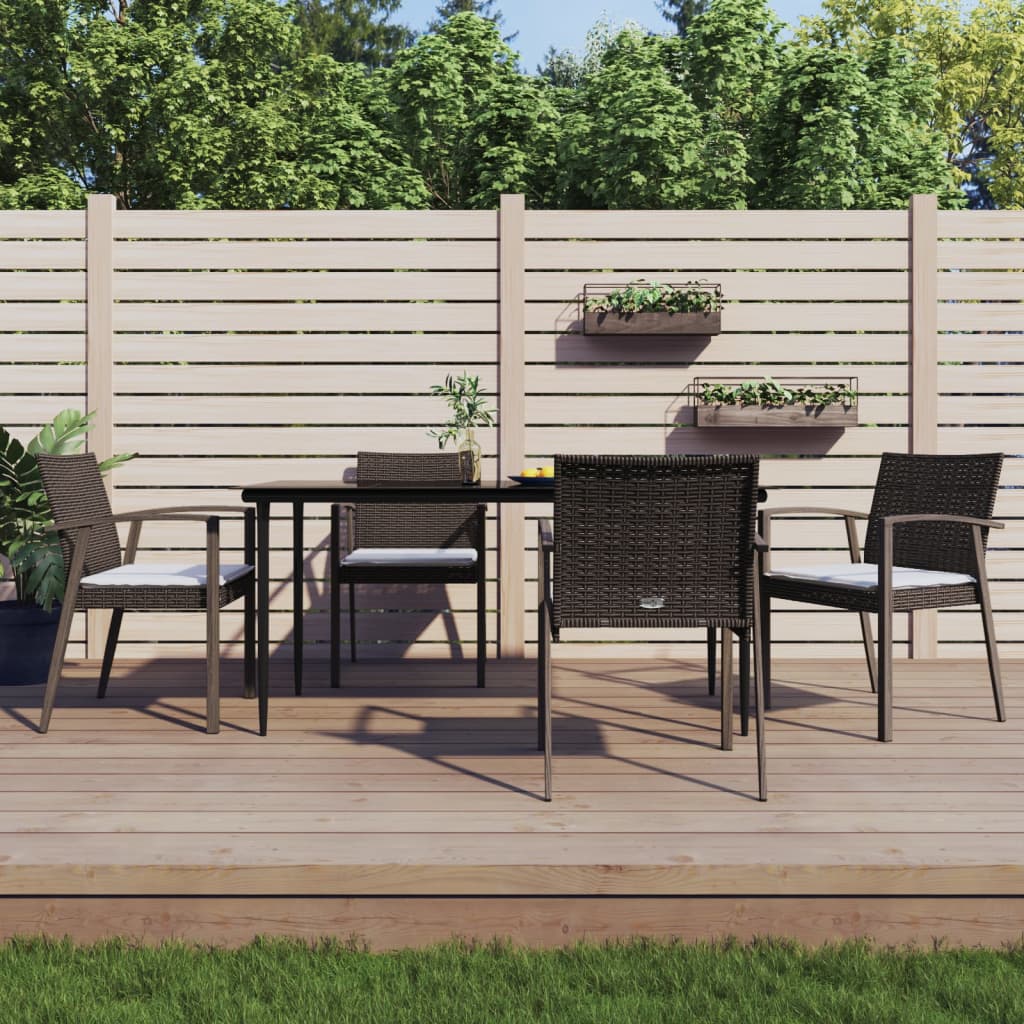 5 Piece Garden Dining Set with Cushions Poly Rattan and Steel