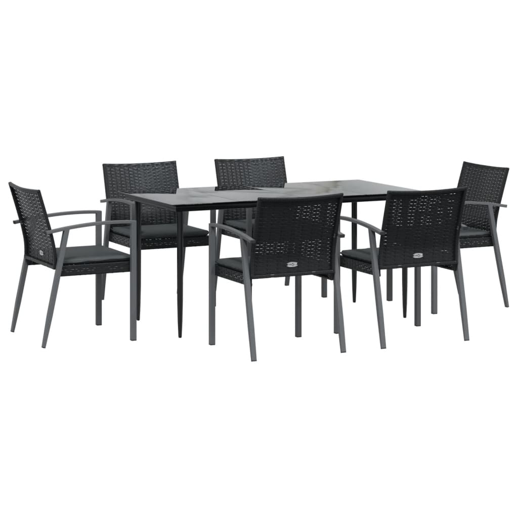7 Piece Garden Dining Set with Cushions Poly Rattan and Steel
