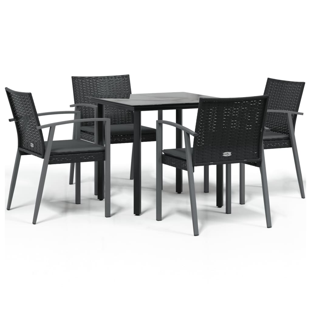 5 Piece Garden Dining Set with Cushions Poly Rattan and Steel