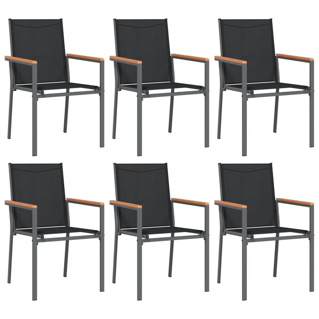 7 Piece Garden Dining Set Black Textilene and Steel