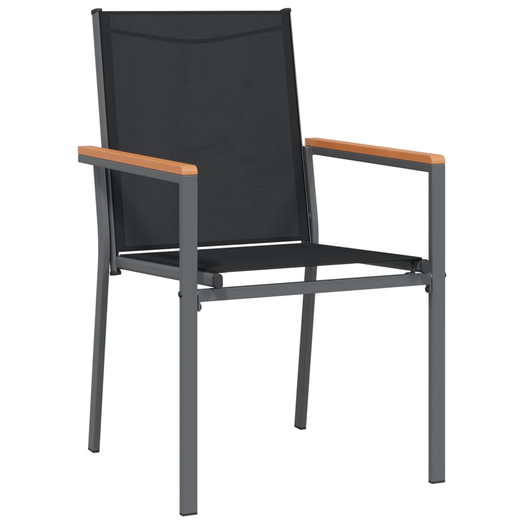 7 Piece Garden Dining Set Black Textilene and Steel