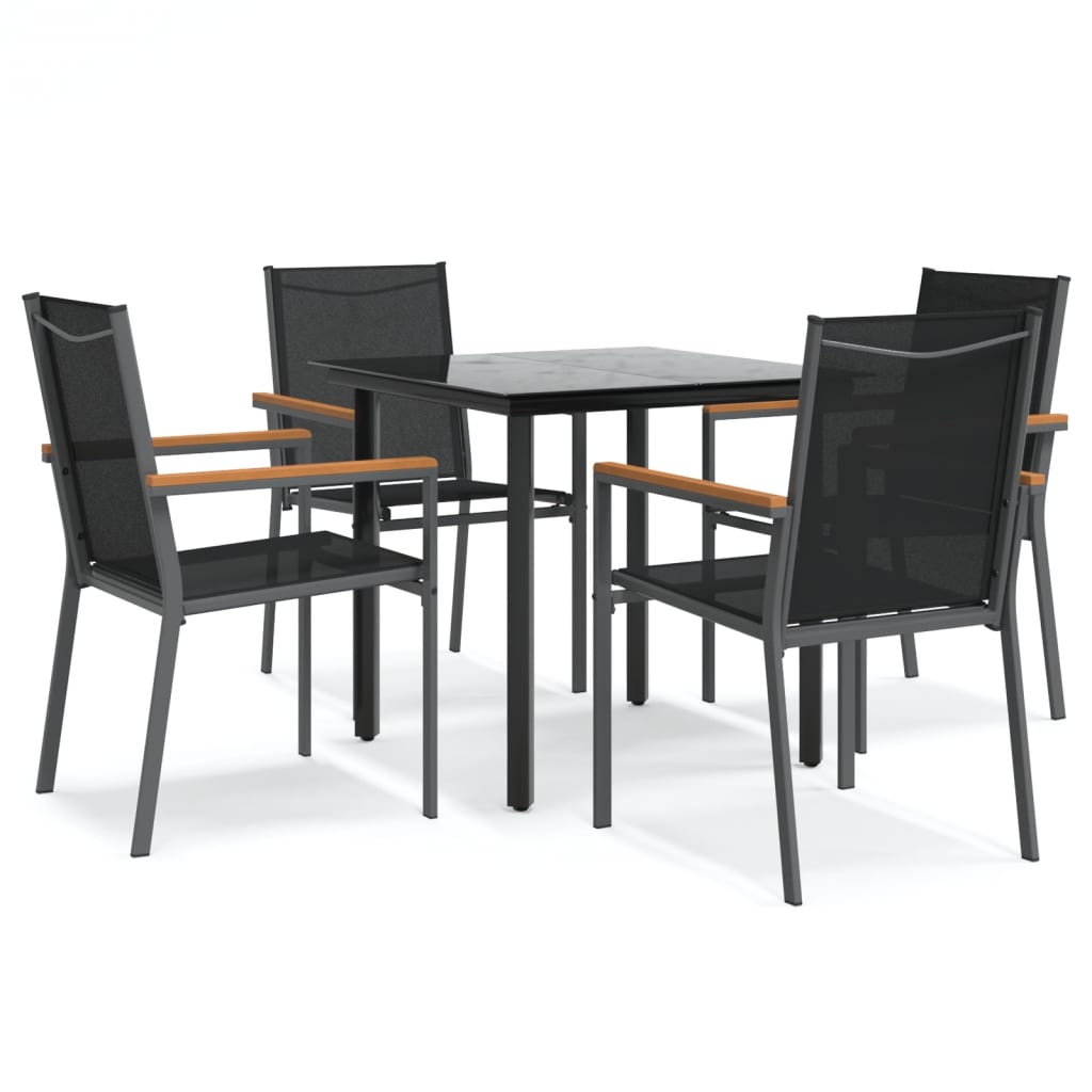 5 Piece Garden Dining Set Black Textilene and Steel