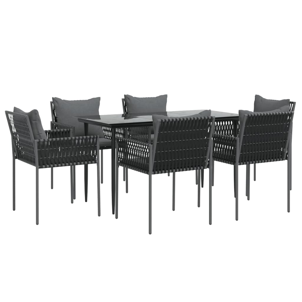 7 Piece Garden Dining Set with Cushions Poly Rattan and Steel