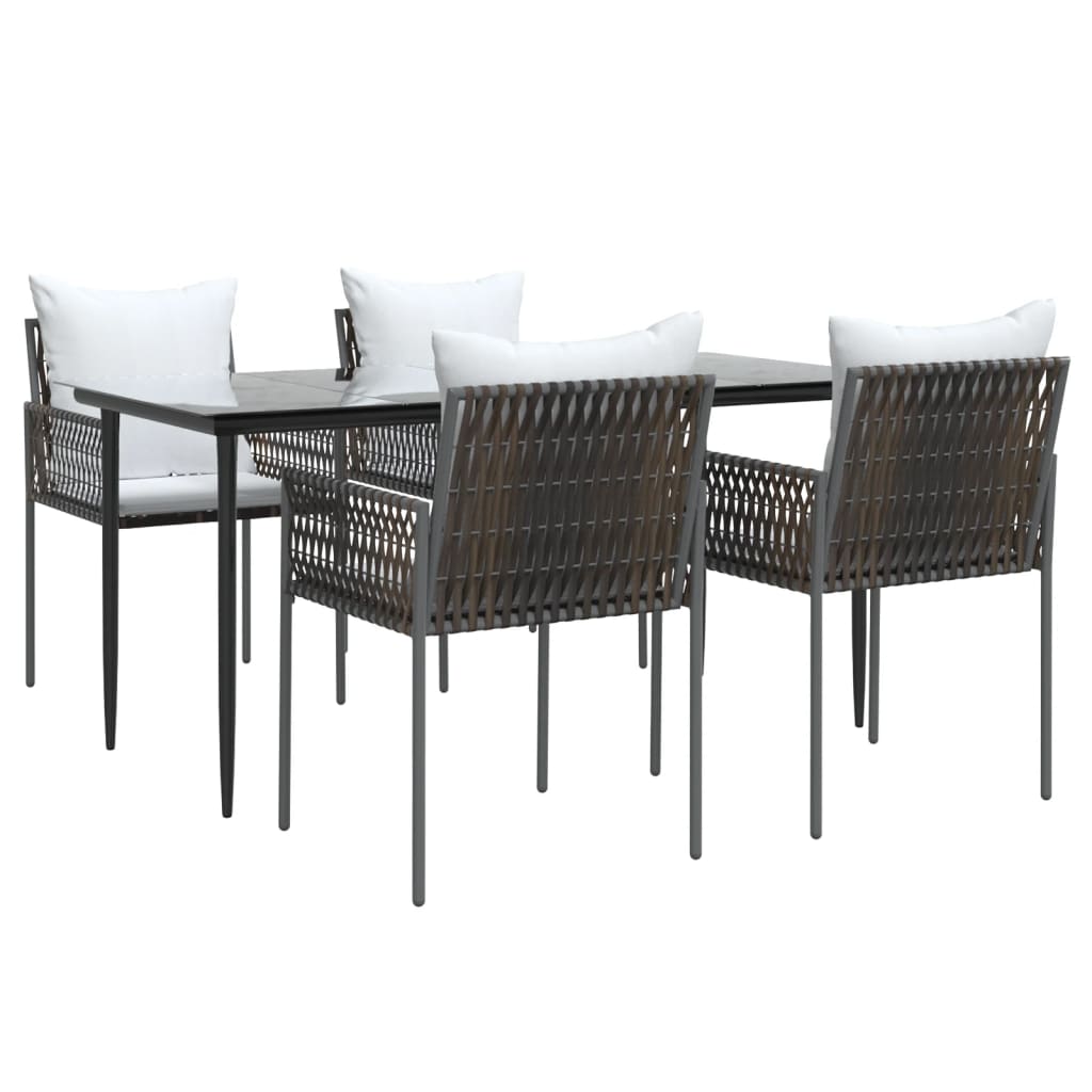 5 Piece Garden Dining Set with Cushions Poly Rattan and Steel