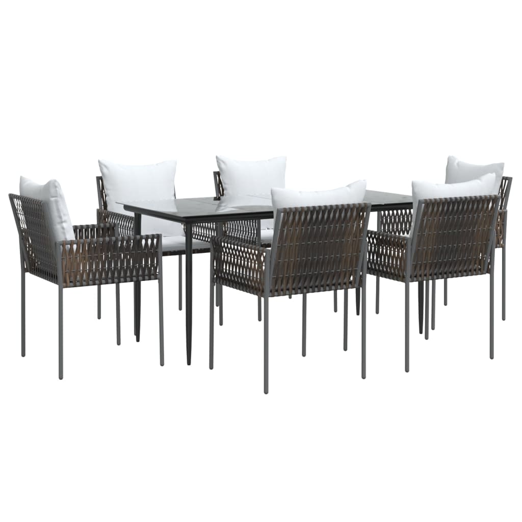7 Piece Garden Dining Set with Cushions Poly Rattan and Steel