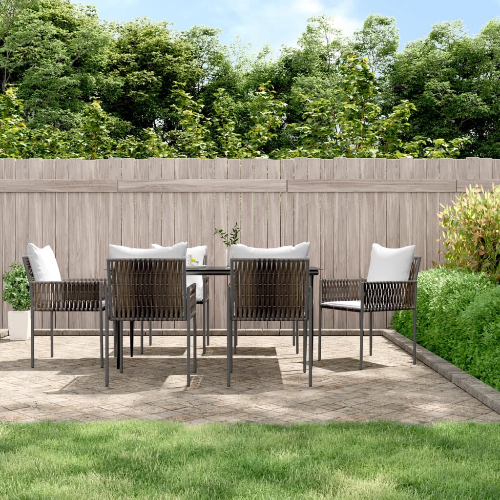 7 Piece Garden Dining Set with Cushions Poly Rattan and Steel