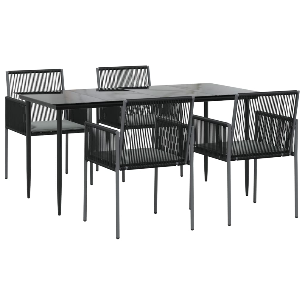 5 Piece Garden Dining Set with Cushions Black Poly Rattan and Steel