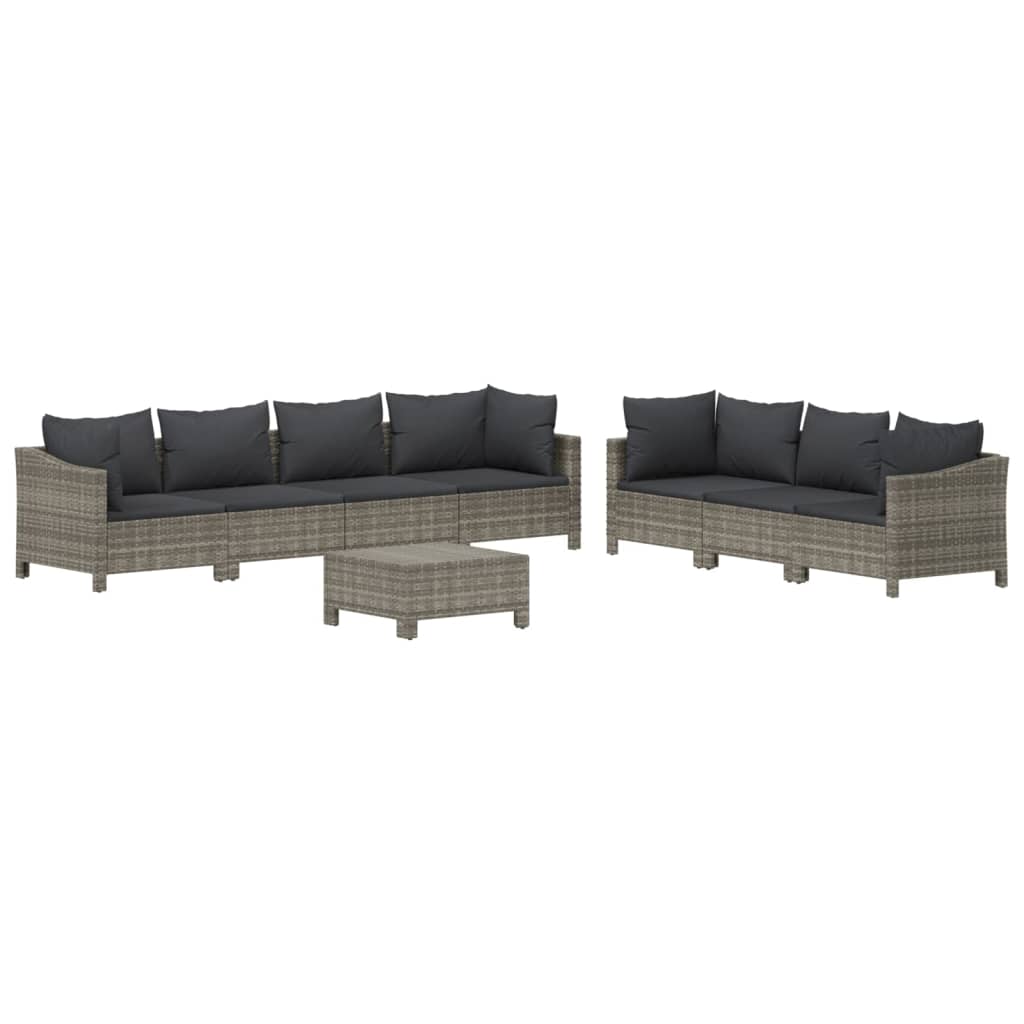 8 Piece Garden Lounge Set with Cushions Grey Poly Rattan