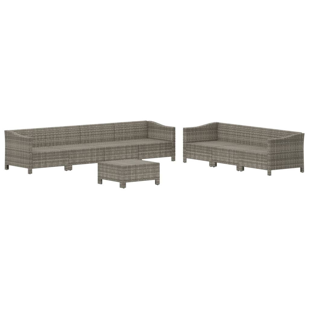 8 Piece Garden Lounge Set with Cushions Grey Poly Rattan