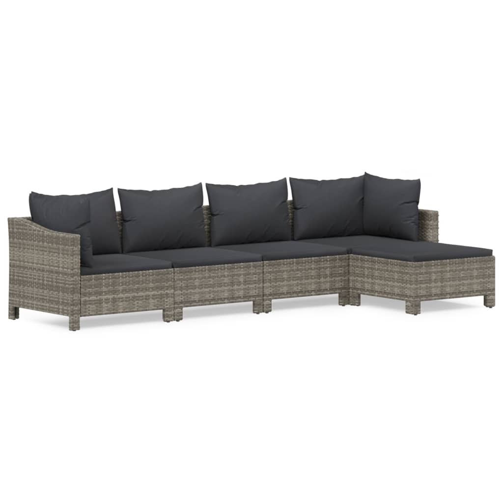 5 Piece Garden Lounge Set with Cushions Grey Poly Rattan