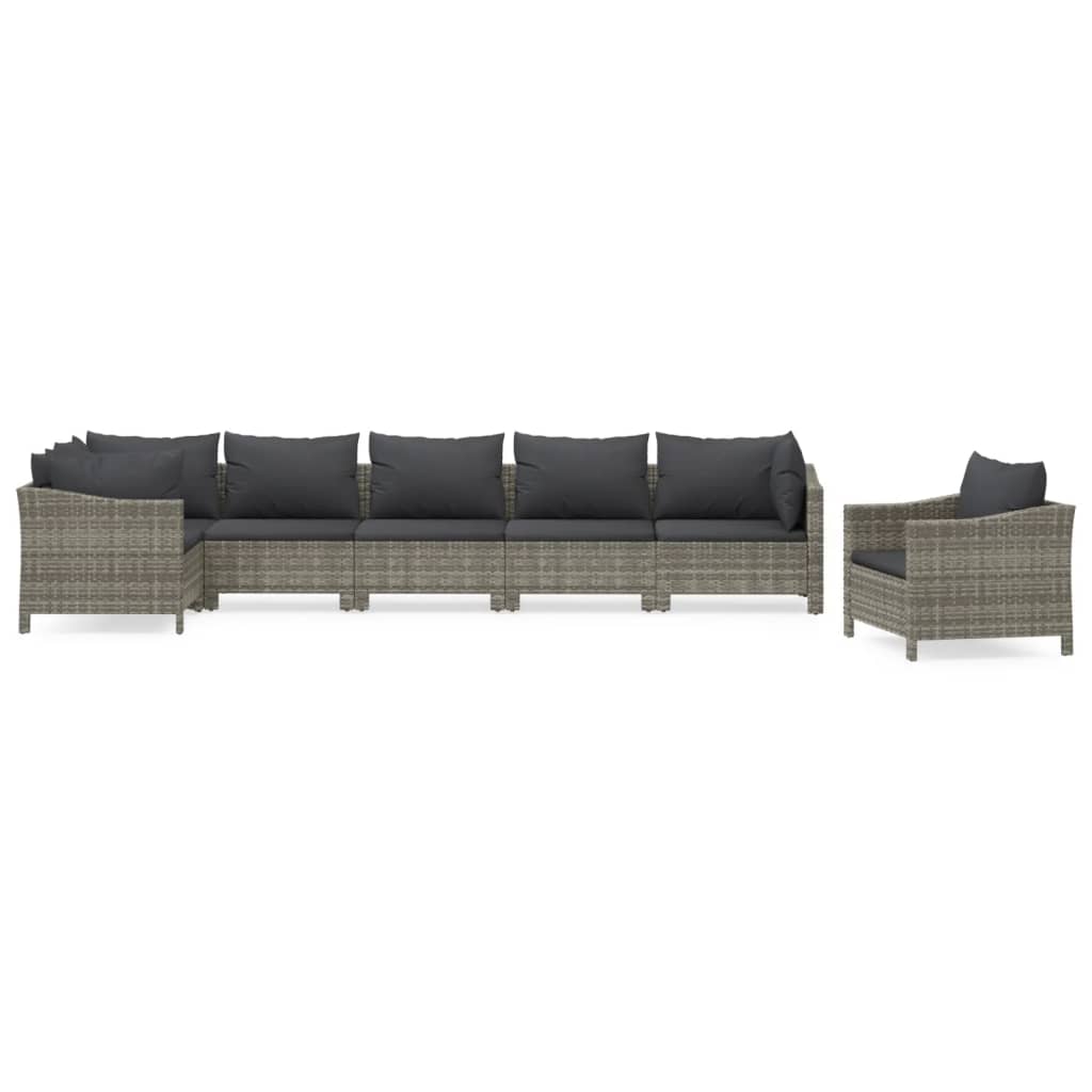 7 Piece Garden Lounge Set with Cushions Grey Poly Rattan