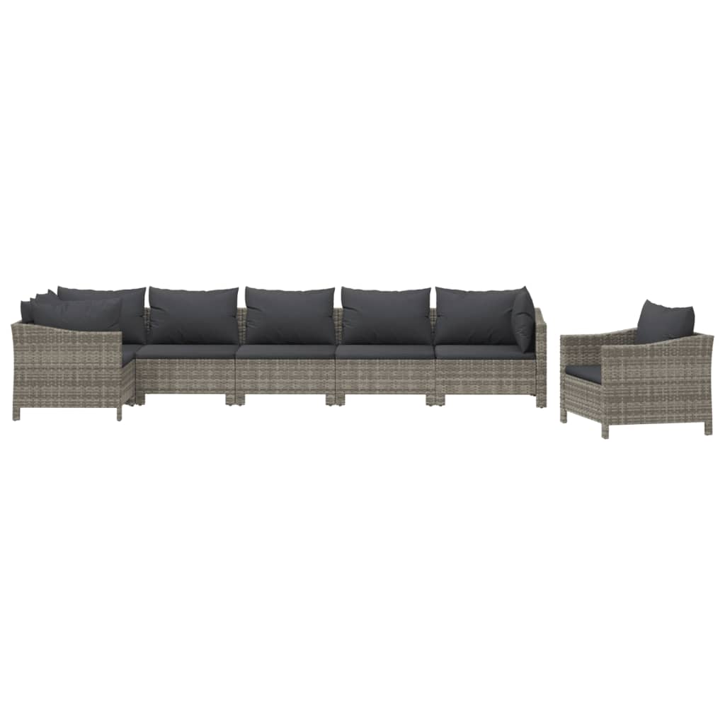 7 Piece Garden Lounge Set with Cushions Grey Poly Rattan
