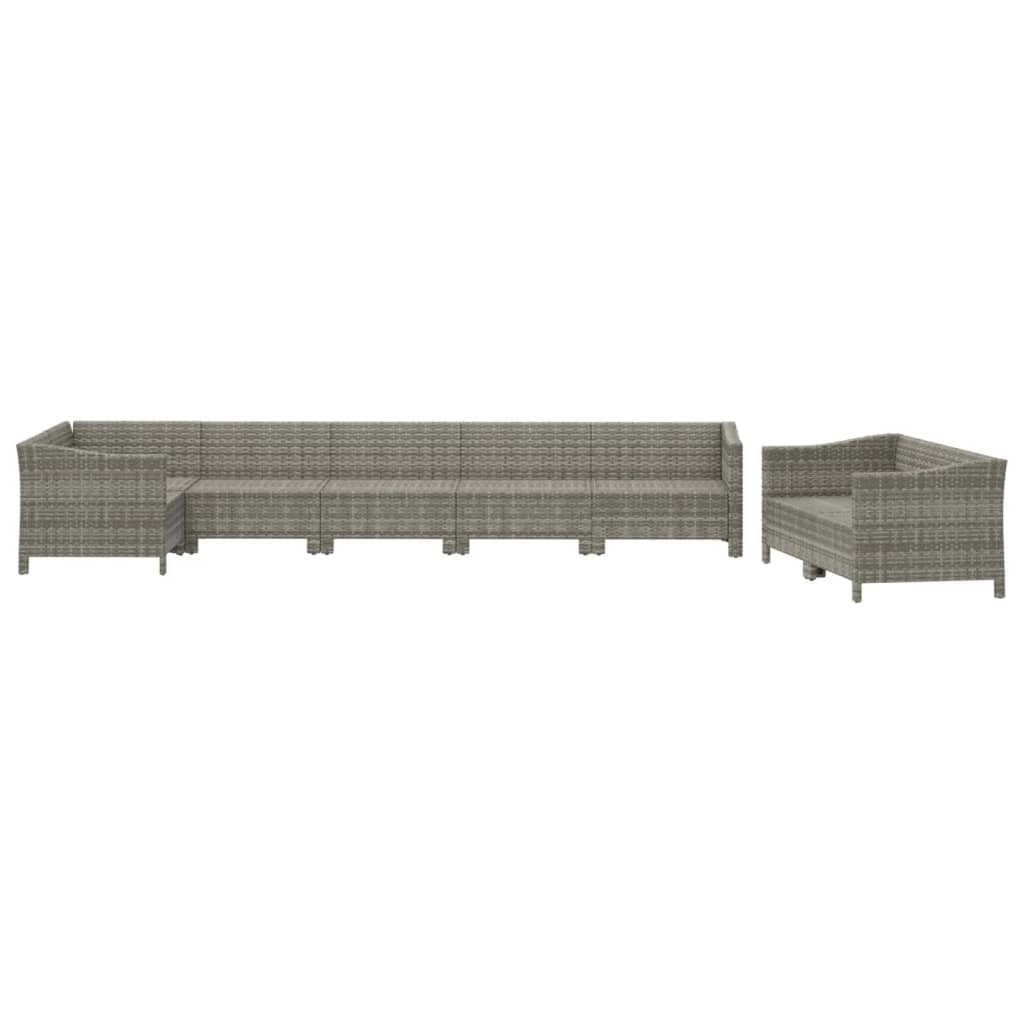8 Piece Garden Lounge Set with Cushions Grey Poly Rattan