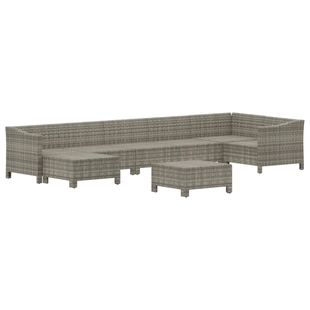 8 Piece Garden Lounge Set with Cushions Grey Poly Rattan