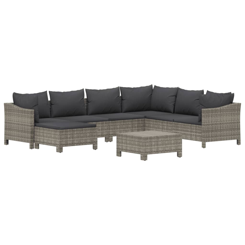 8 Piece Garden Lounge Set with Cushions Grey Poly Rattan