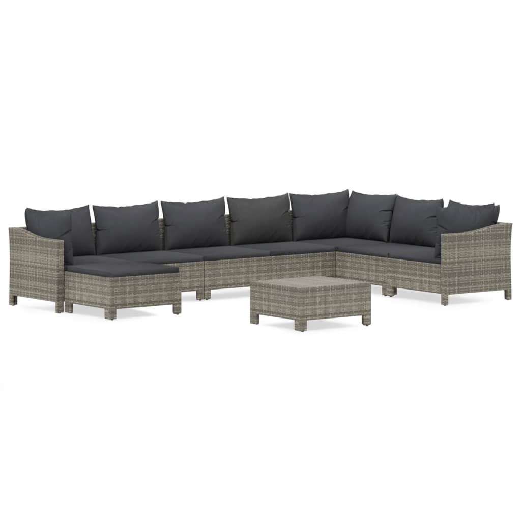 9 Piece Garden Lounge Set with Cushions Grey Poly Rattan