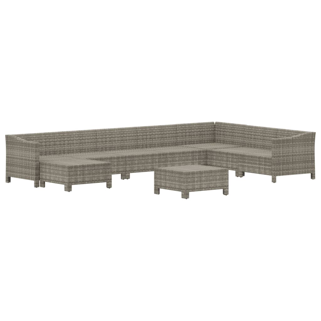 9 Piece Garden Lounge Set with Cushions Grey Poly Rattan