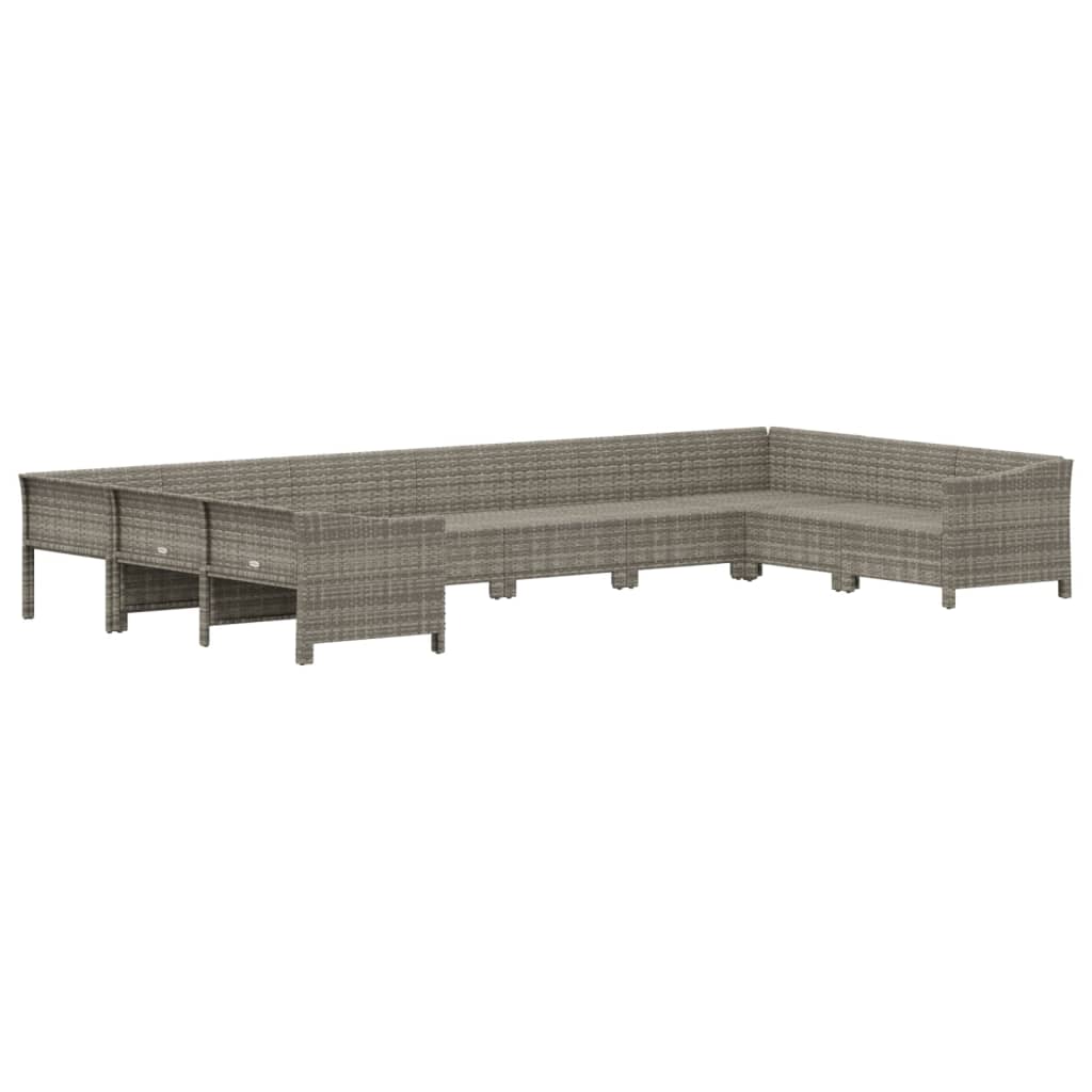 10 Piece Garden Lounge Set with Cushions Grey Poly Rattan