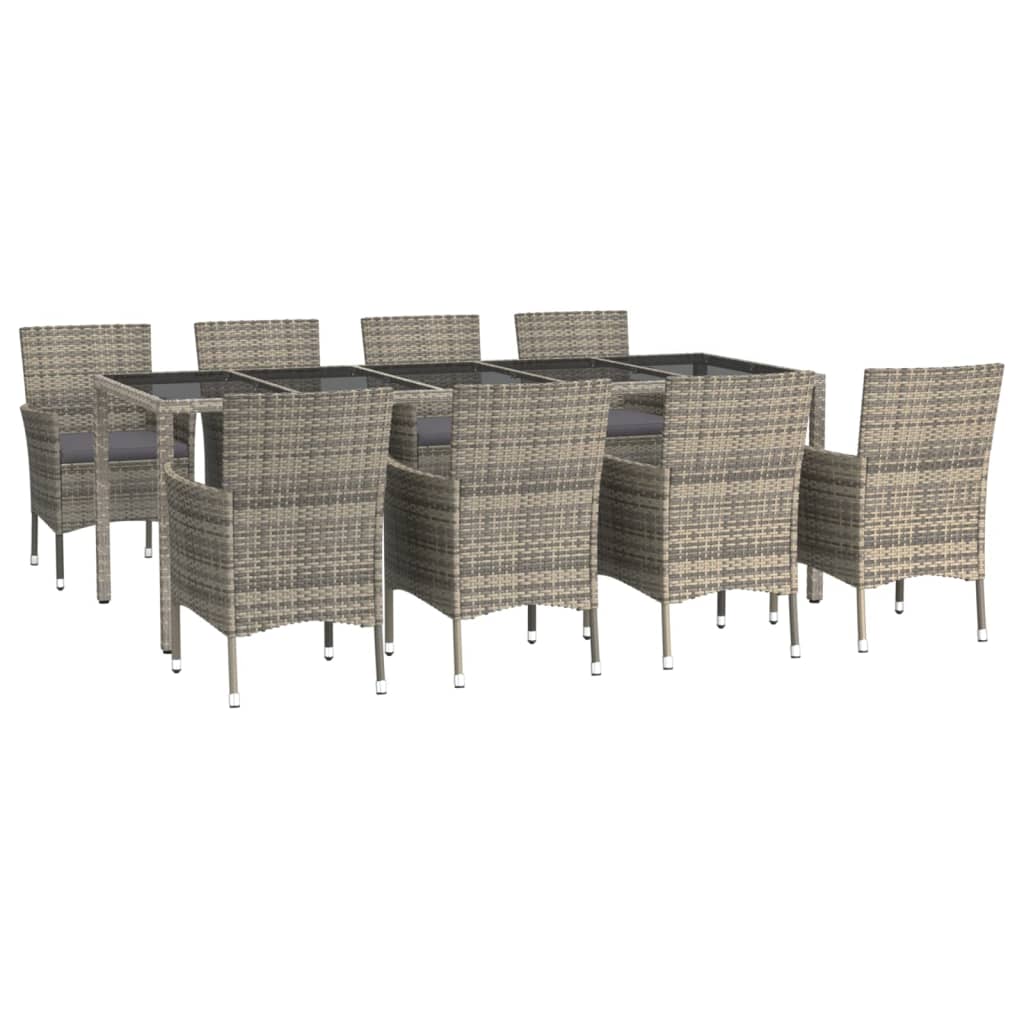 9 Piece Garden Dining Set with Cushions Grey Poly Rattan