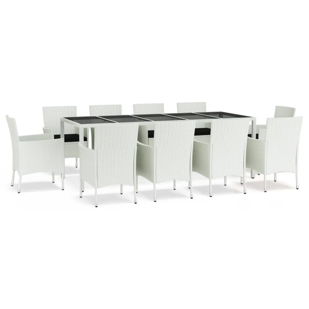 11 Piece Garden Dining Set with Cushions White Poly Rattan