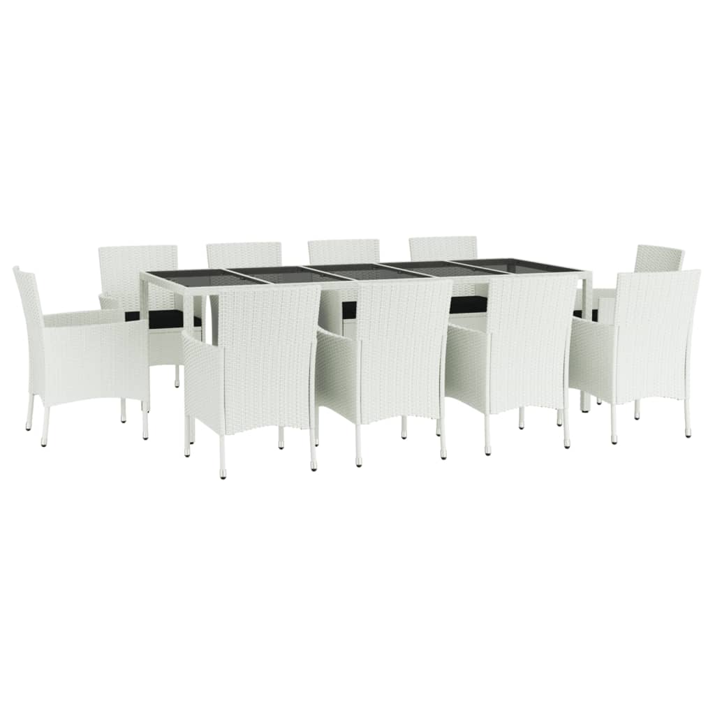 11 Piece Garden Dining Set with Cushions White Poly Rattan