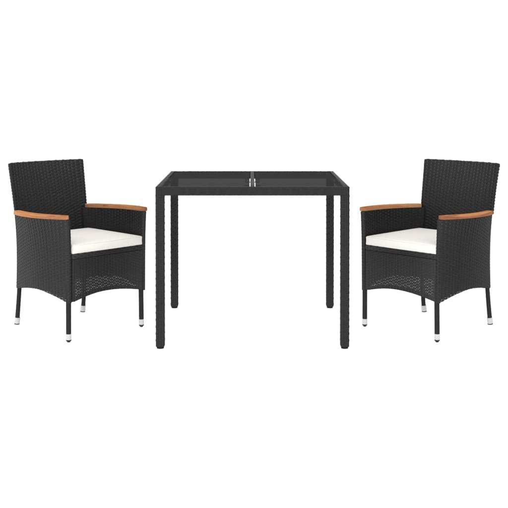 3 Piece Garden Dining Set with Cushions Black Poly Rattan