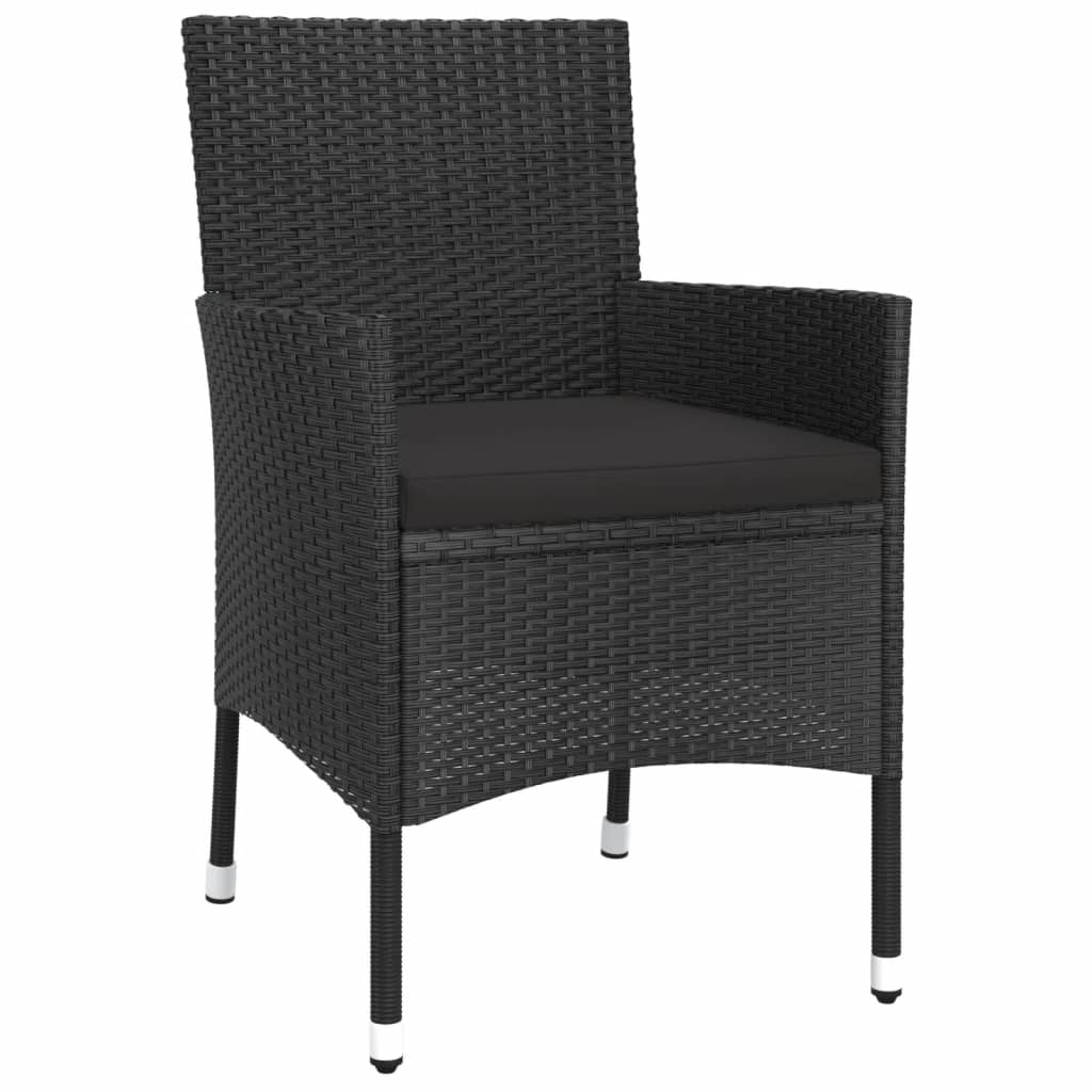 3 Piece Garden Bistro Set with Cushions Black Poly Rattan