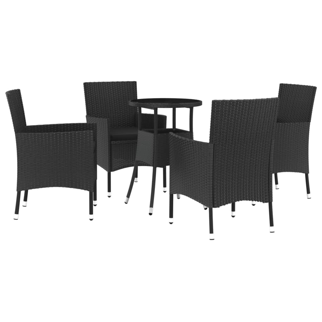 5 Piece Garden Bistro Set with Cushions Black Poly Rattan