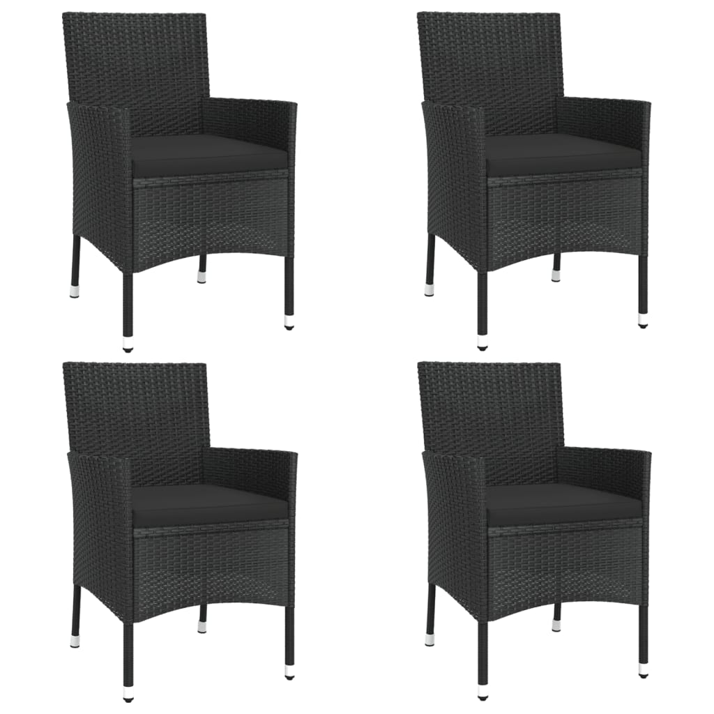 5 Piece Garden Bistro Set with Cushions Black Poly Rattan