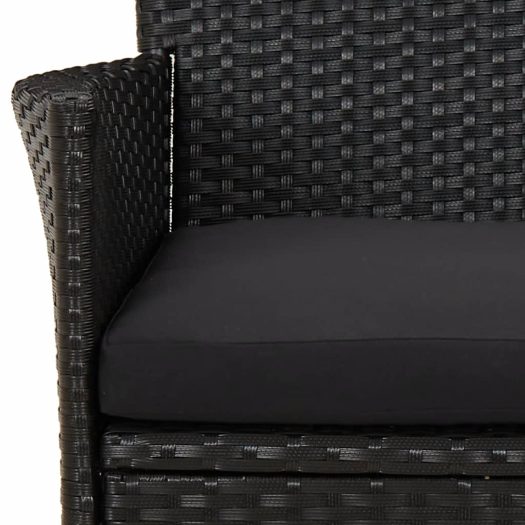 5 Piece Garden Bistro Set with Cushions Black Poly Rattan