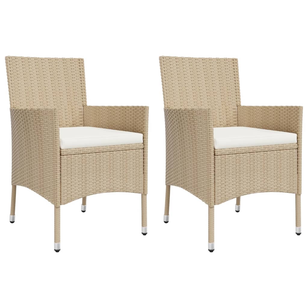 3 Piece Garden Bistro Set with Cushions Beige Poly Rattan