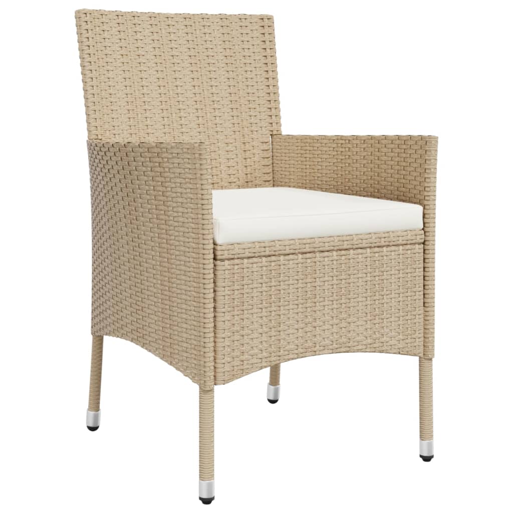 3 Piece Garden Bistro Set with Cushions Beige Poly Rattan