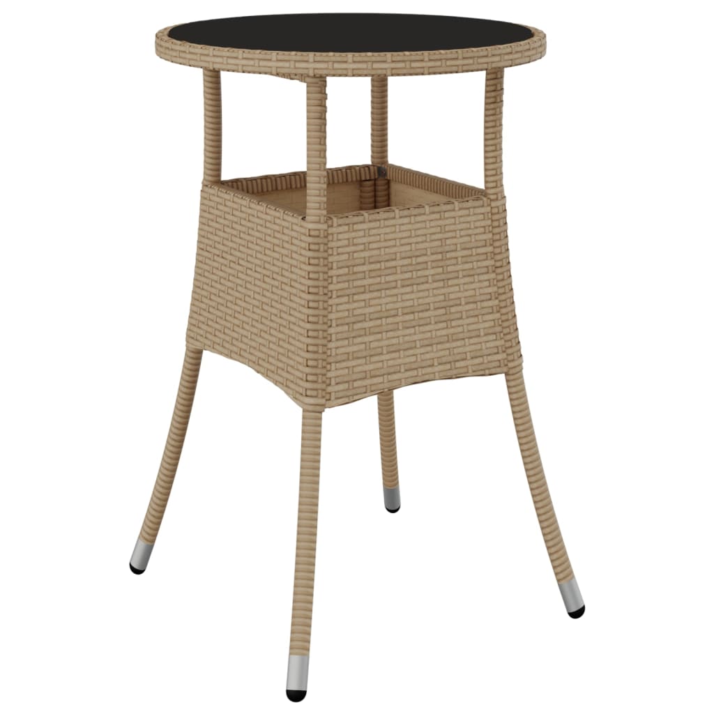 3 Piece Garden Bistro Set with Cushions Beige Poly Rattan