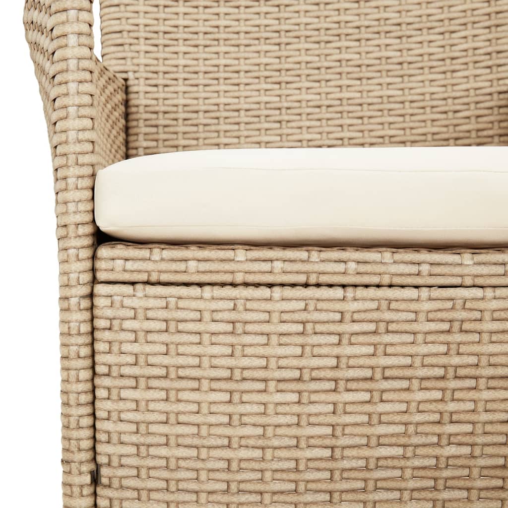 3 Piece Garden Bistro Set with Cushions Beige Poly Rattan