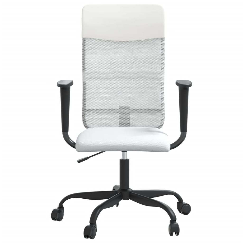 Office Chair Height Adjustable White Mesh Fabric and Faux Leather